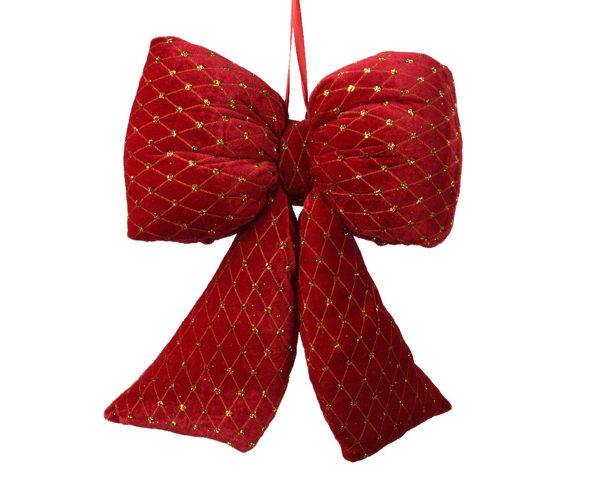 Fiocco Rosso Velluto Decoro Oro 4x16x19 Cm