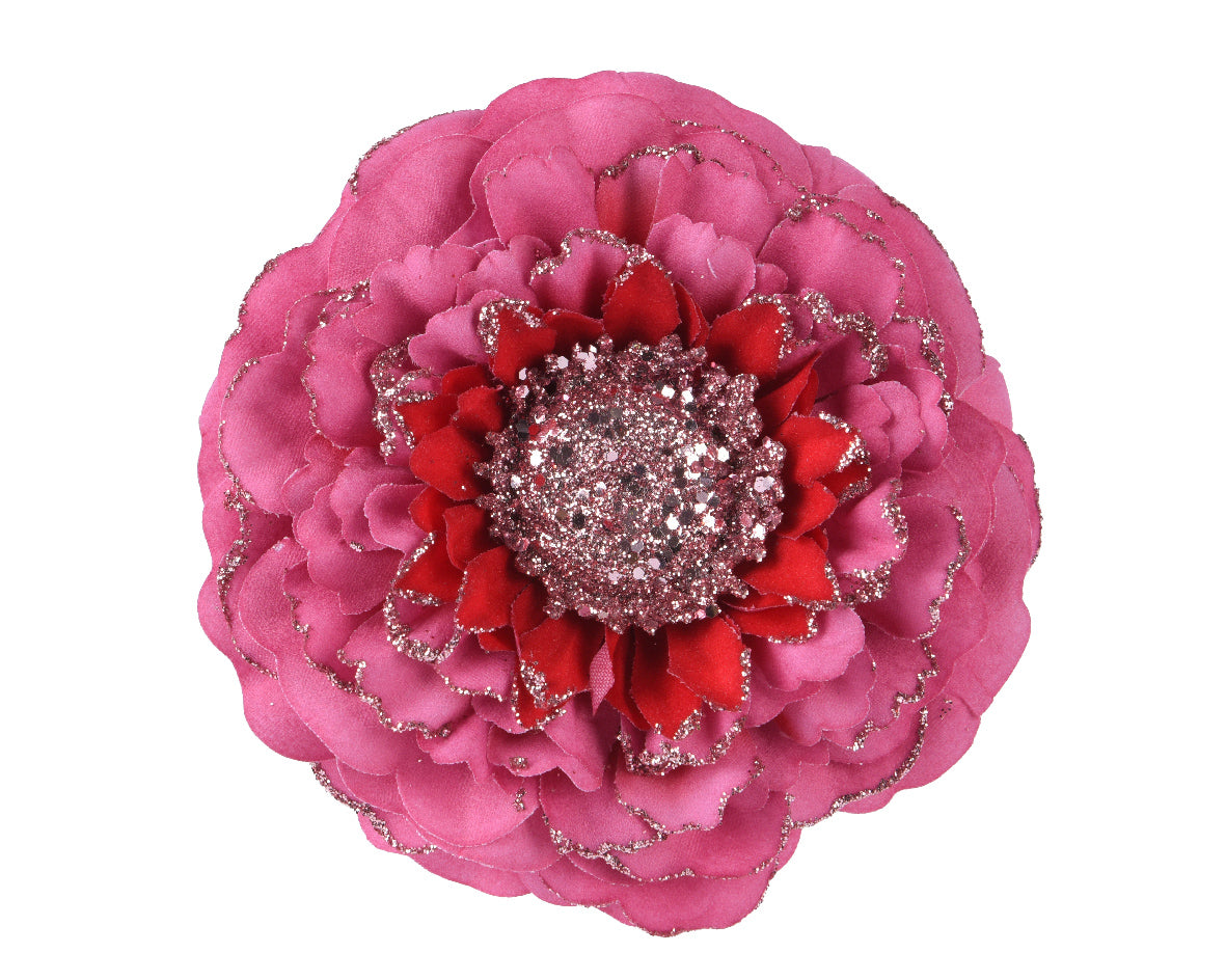 Fiore Zinnia Rosa D 10x3 Cm Clip
