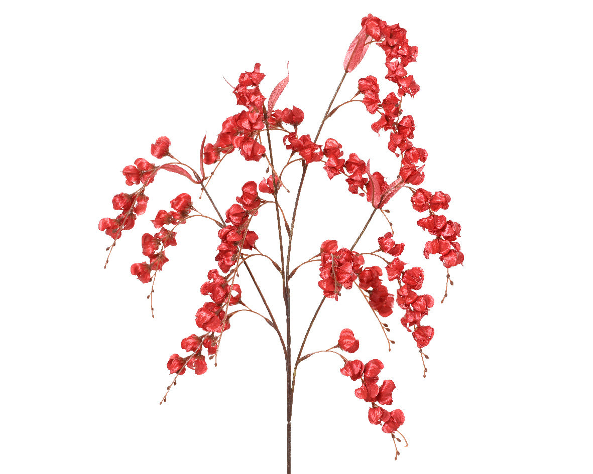 Ramo Fiore Lanterna Rossi Metallizi 27x20x100 Cm