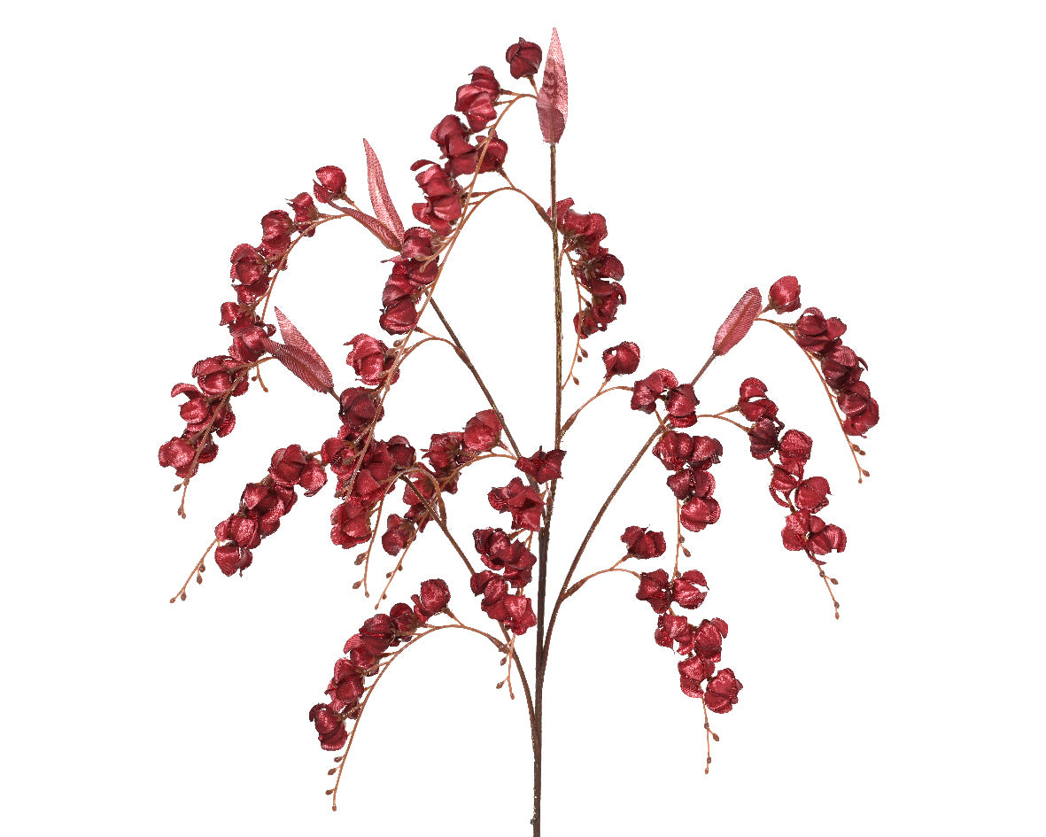 Ramo Fiore Lanterna Maroon Metallizi 27x20x100 Cm