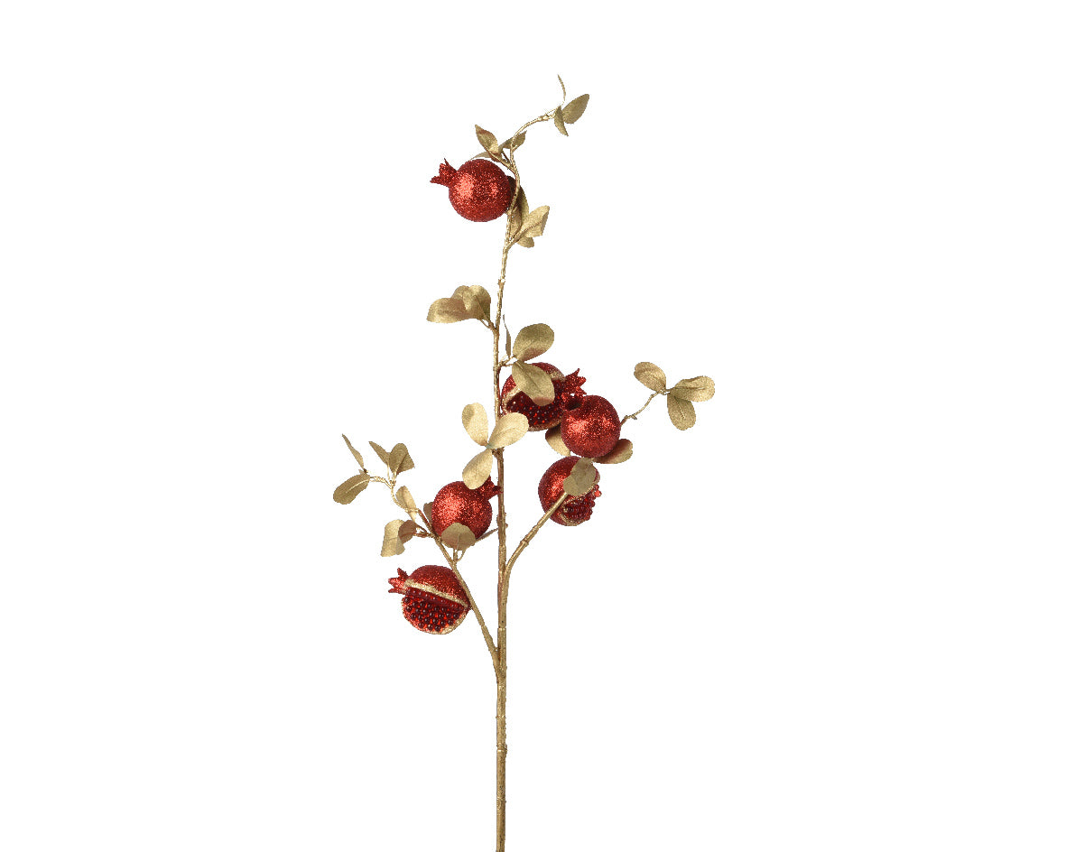 Ramo Foglie Melograno Rosso Oro 22x13x90 Cm