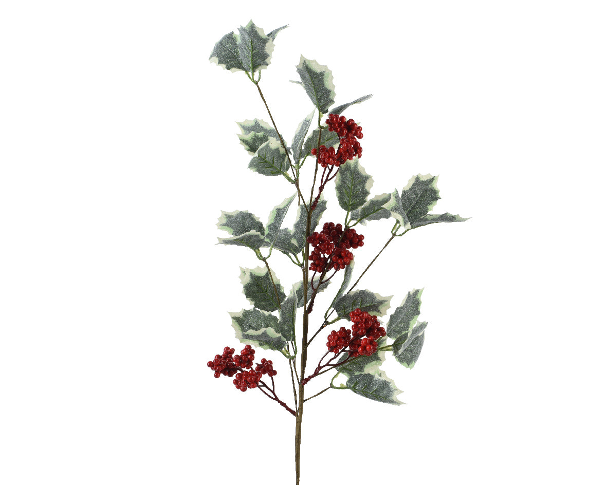 Ramo Foglie Bacche Rosse 10x30x68 Cm