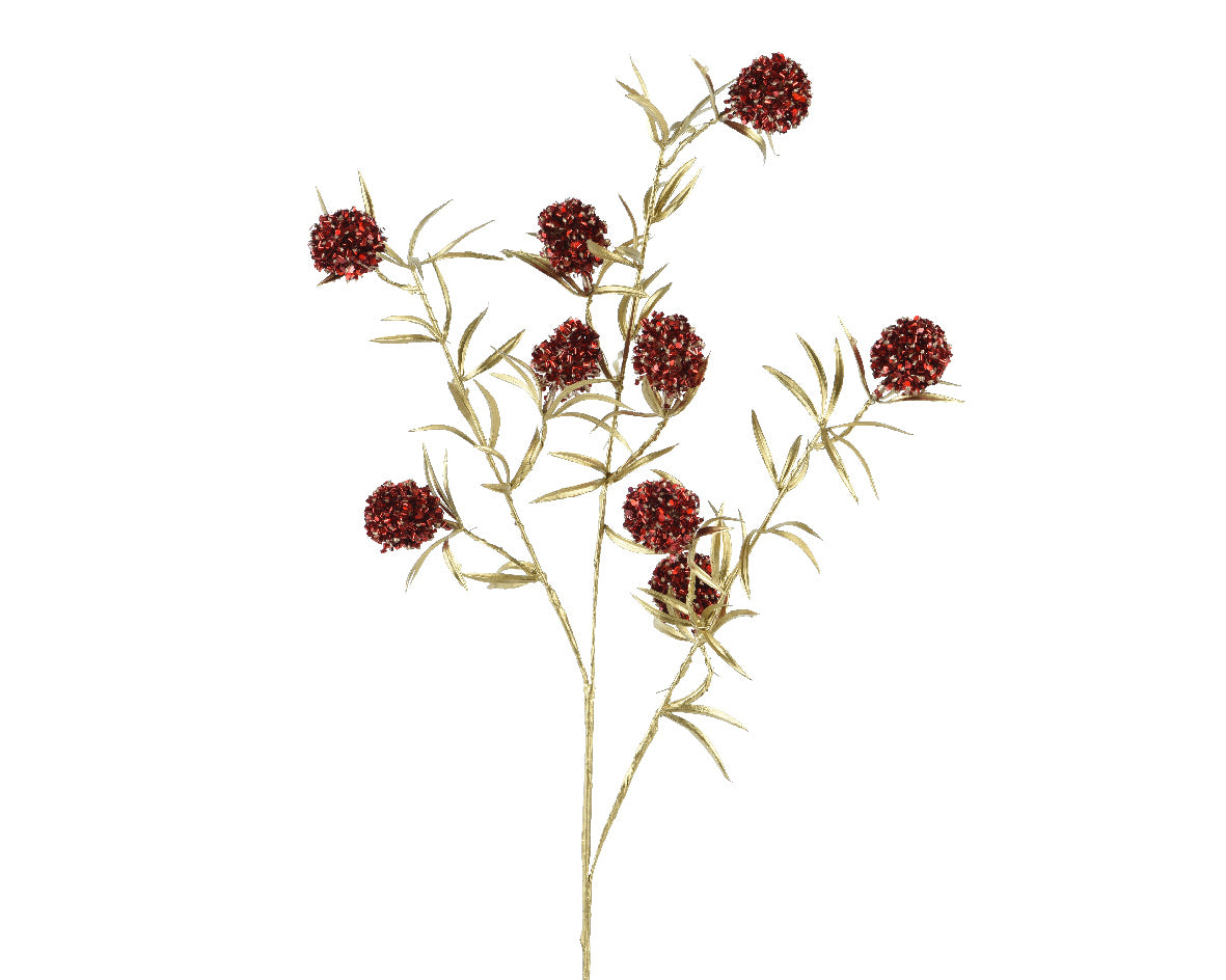 Ramo Bacche Rosse Stelo Oro 21x7x70 Cm
