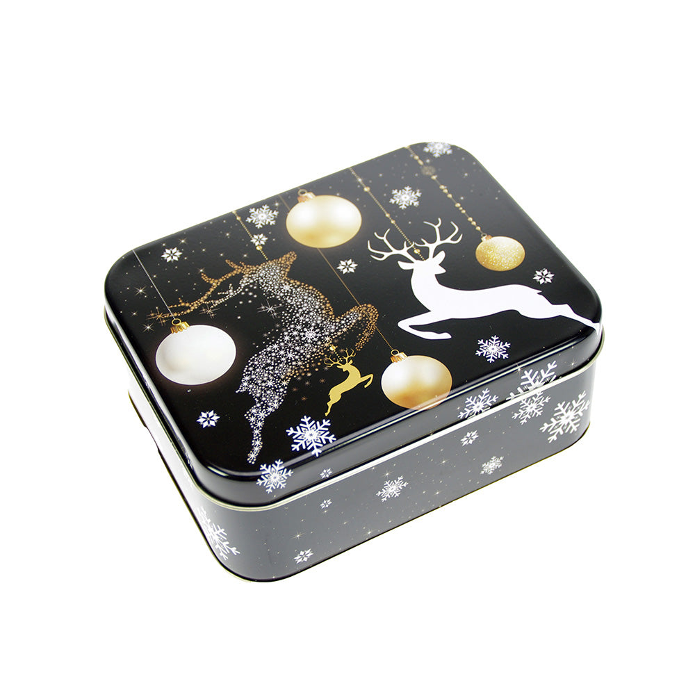 Scatola Di Latta Con Renne Nera Oro 14,7x11,5cm