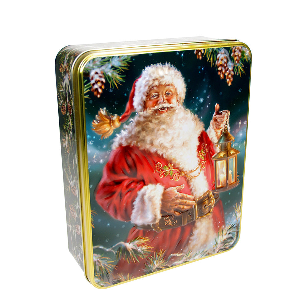 Scatola Latta Babbo Natale Con Lanterna 26x20cm