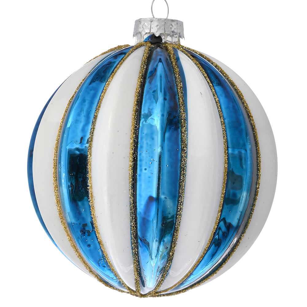 Palla Di Natale Vetro Azzurra Oro D 8 Cm