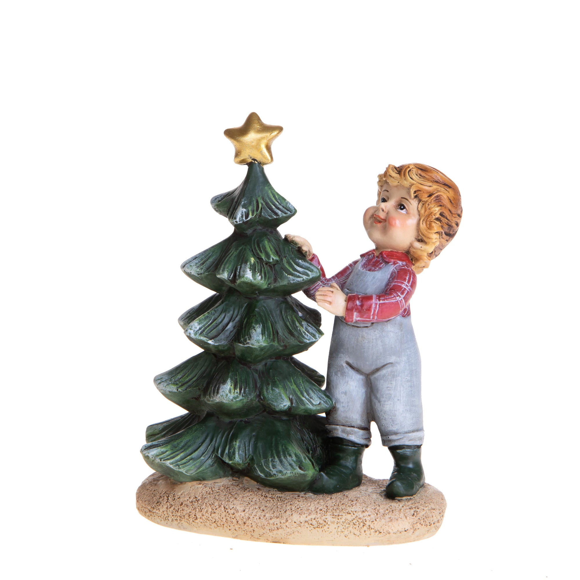 Bambino Con Albero Natale Resina