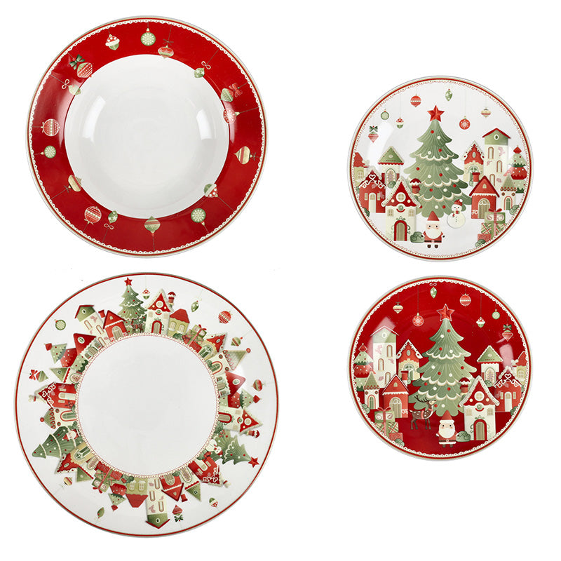 Set 18 Pz Tavola Villaggio In Festa New Bone China