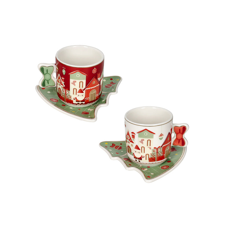 Set 2 Pz Tazzina Caffe Villaggio In Festa New Bone China