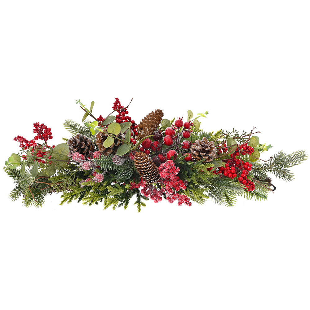 Ramo Verde Pigne E Bacche Rosse 60 Cm