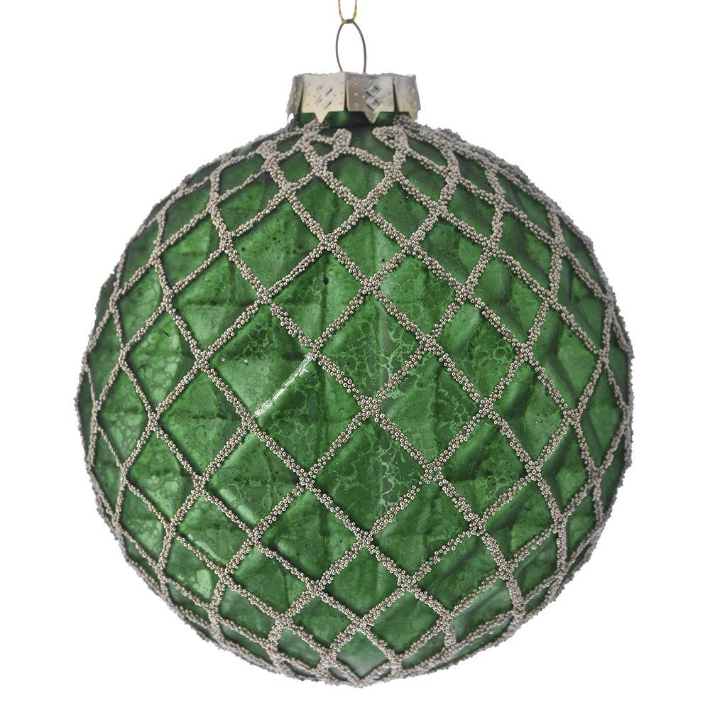 Palla Di Natale Vetro Verde Righe Silver D 10 Cm