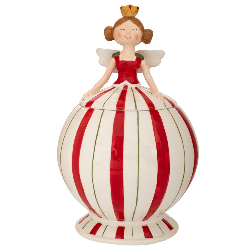 Contenitore Ceramica Fata 17x17x27 Cm Rosso Bianco