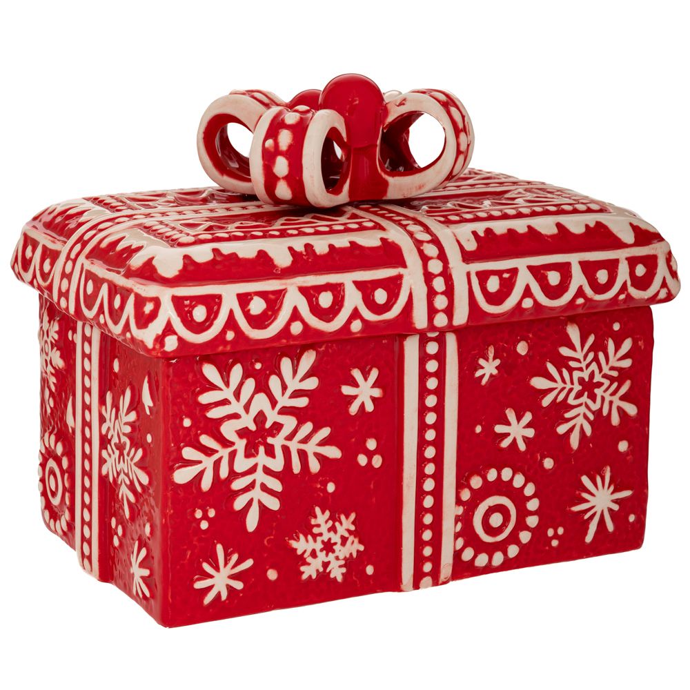 Contenitore Ceramica Regalo Rosso Bianco 21x15x18 Cm