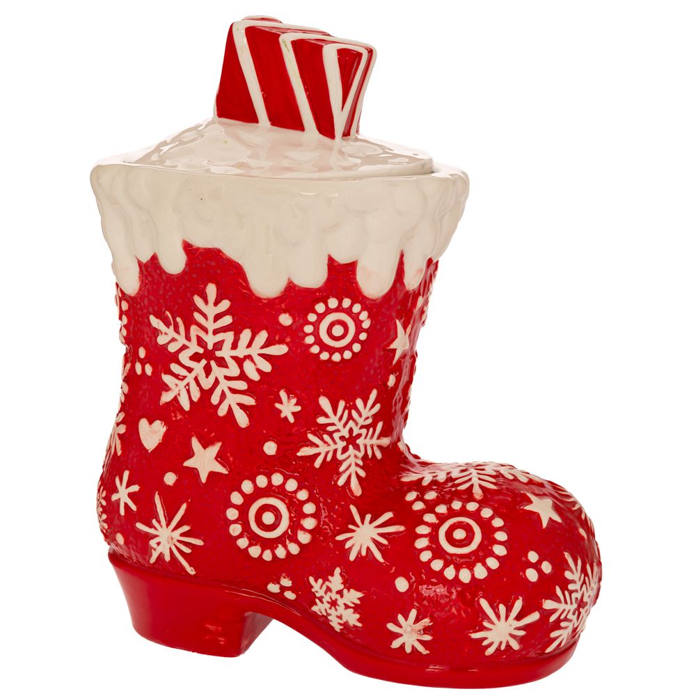Portabiscotti Stivale Babbo Decorato Rosso 23x15x28 Cm