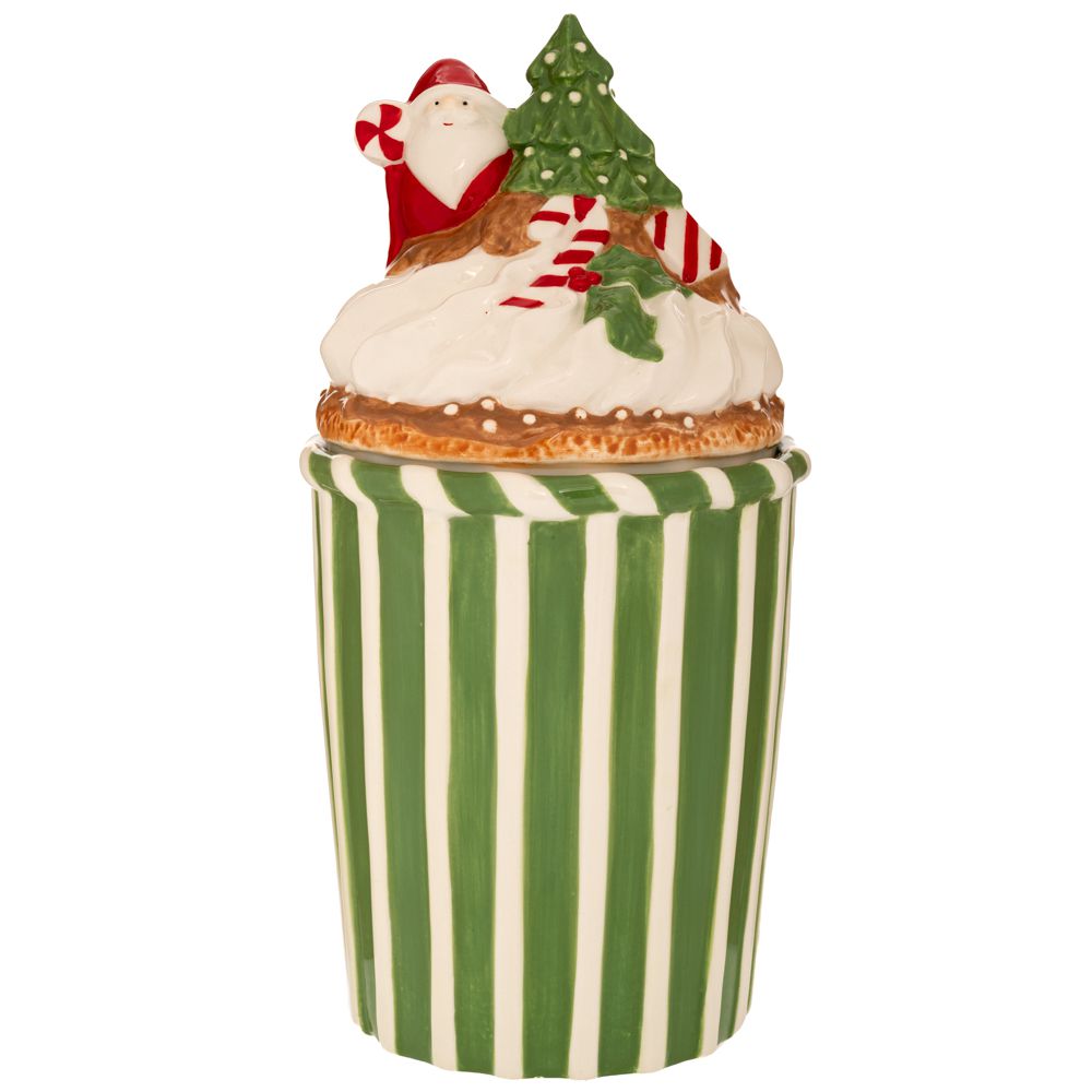 Portabiscotti Ceramica Verde Decoro Babbo Natale D 14x28 Cm