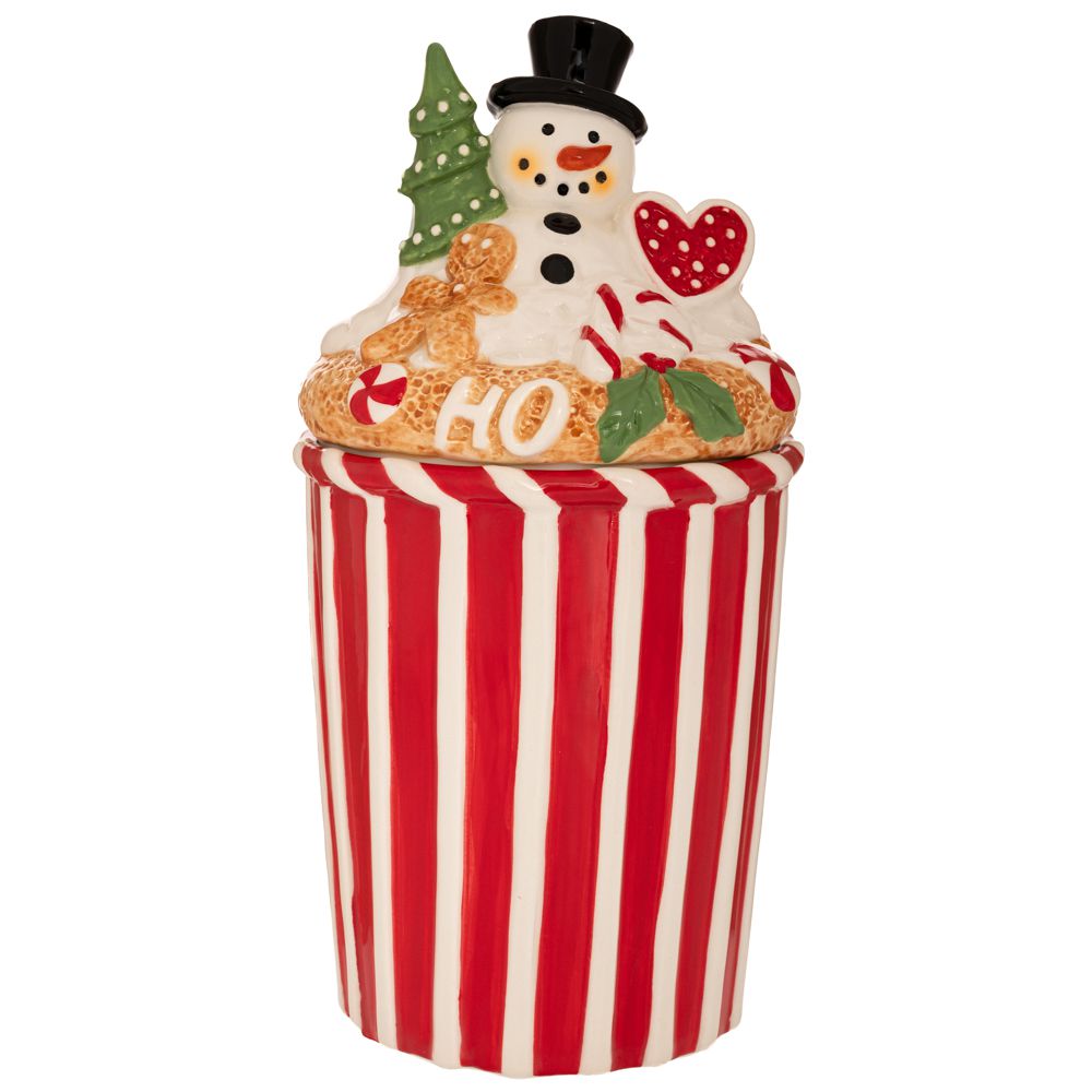 Contenitore Biscotti Pupazzo Di Neve Rosso D 14x28 Cm