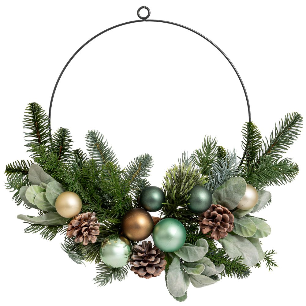 Corona Verde Decorata Pigne Sfere D 30 Cm