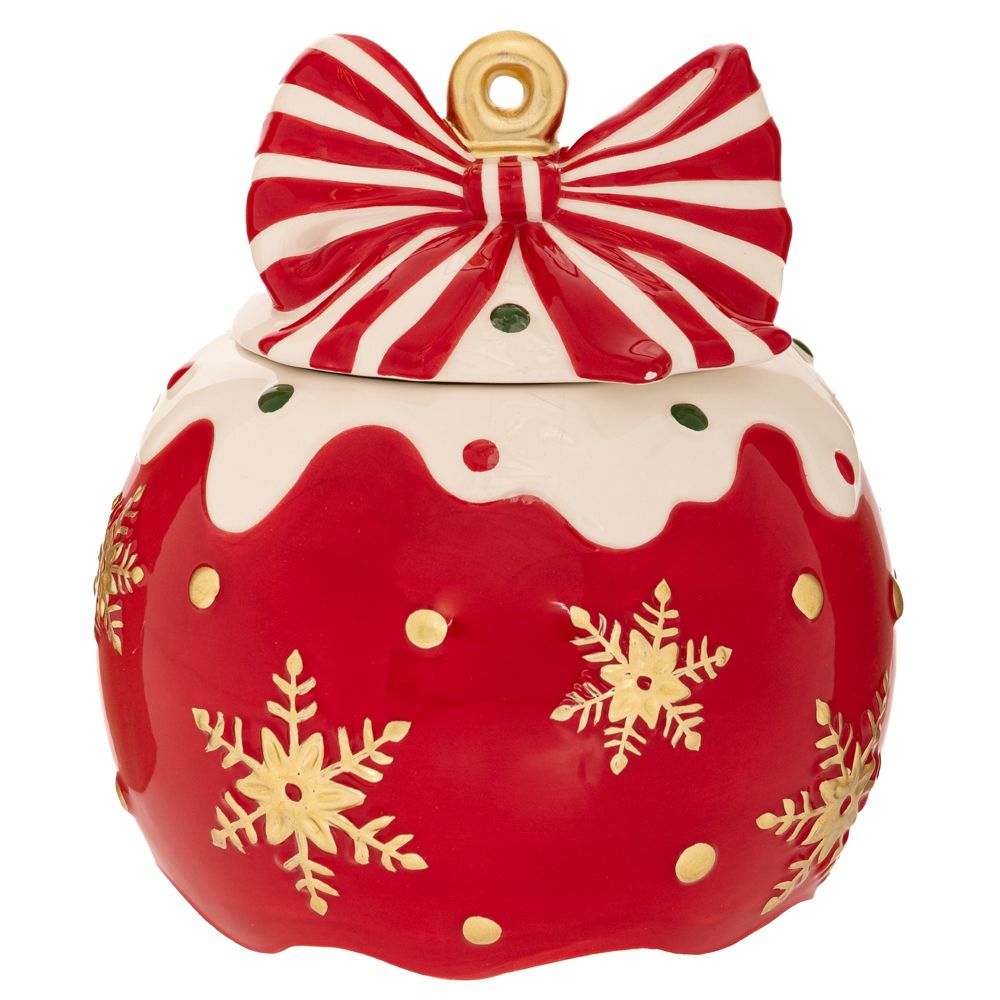 Contenitore Palla Di Natale Rossa Con Fiocco D 18x21 Cm