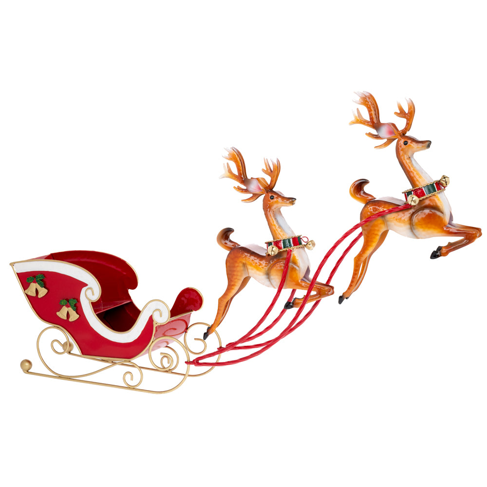 Slitta Metallo 2 Renne In Volo 90x18x58cm