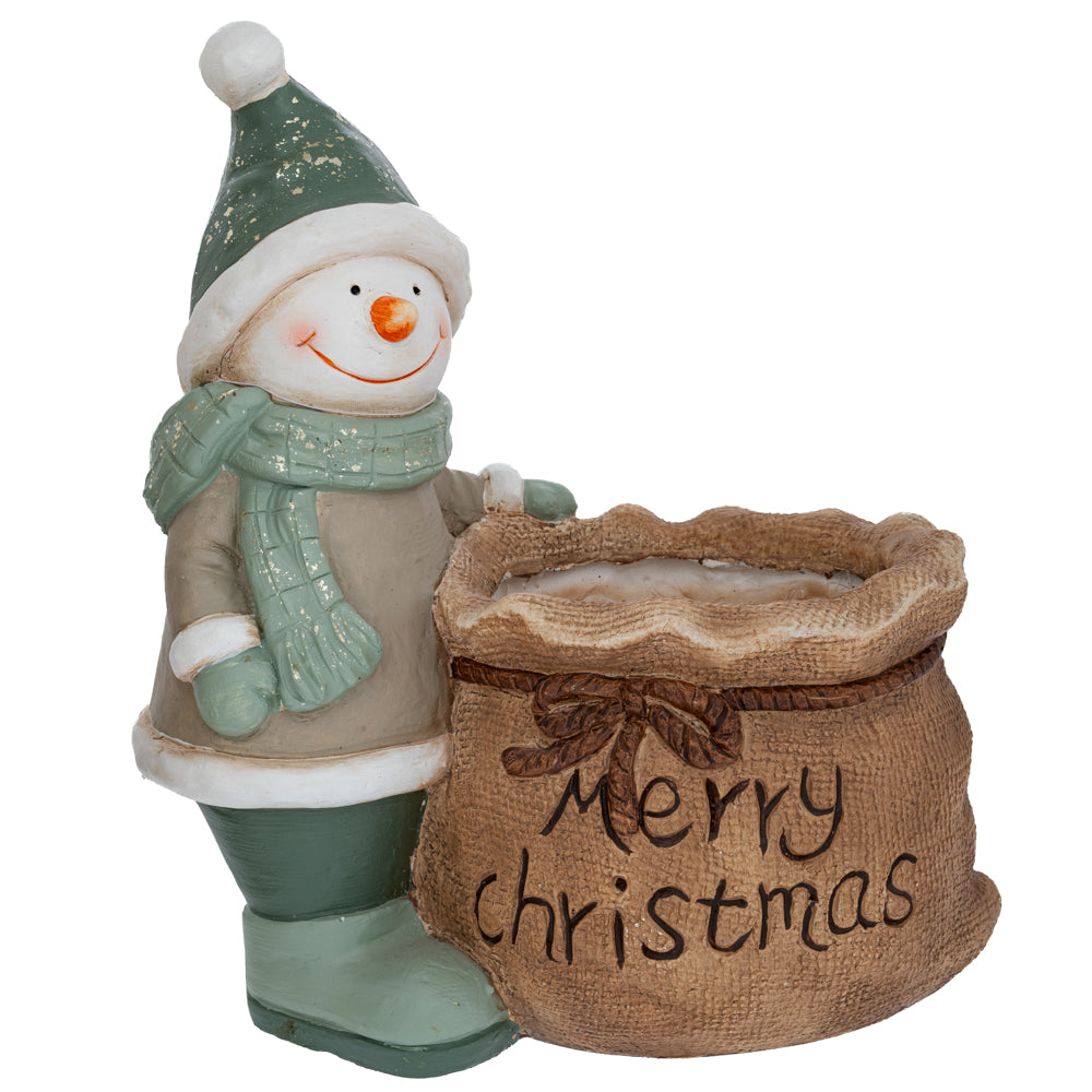 Vaso Fiori Pupazzo Di Neve Verde 31x10x35 Cm