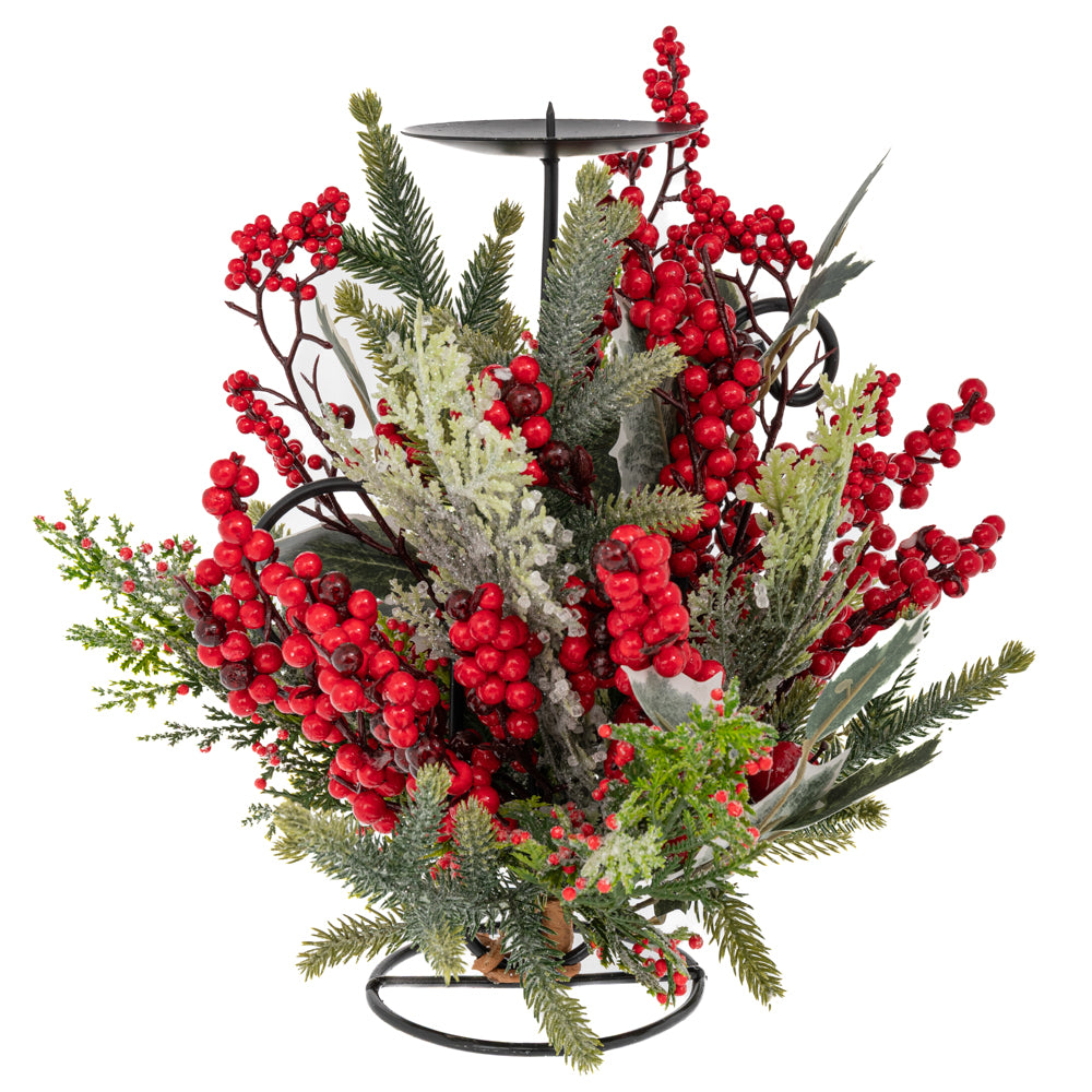 Candelabro Bacche Rosse 33 Cm