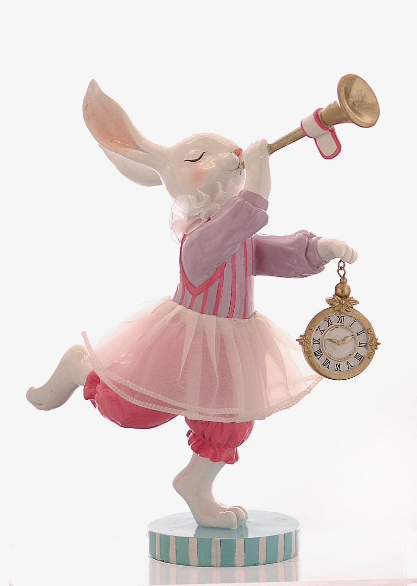 Coniglio Bianco Con Tromba E Orologio In Poliresina 30,5 Cm