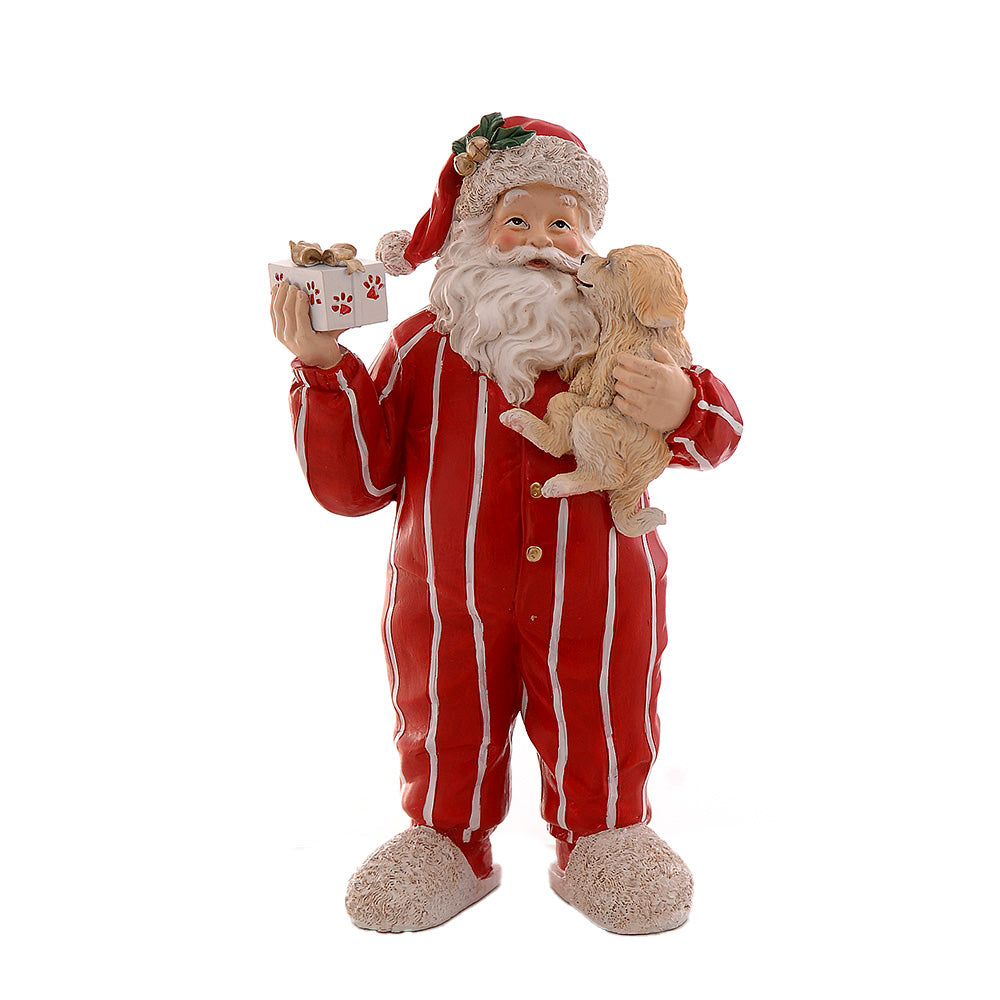 Babbo Natale Con Cane In Poliresina 30,5 Cm