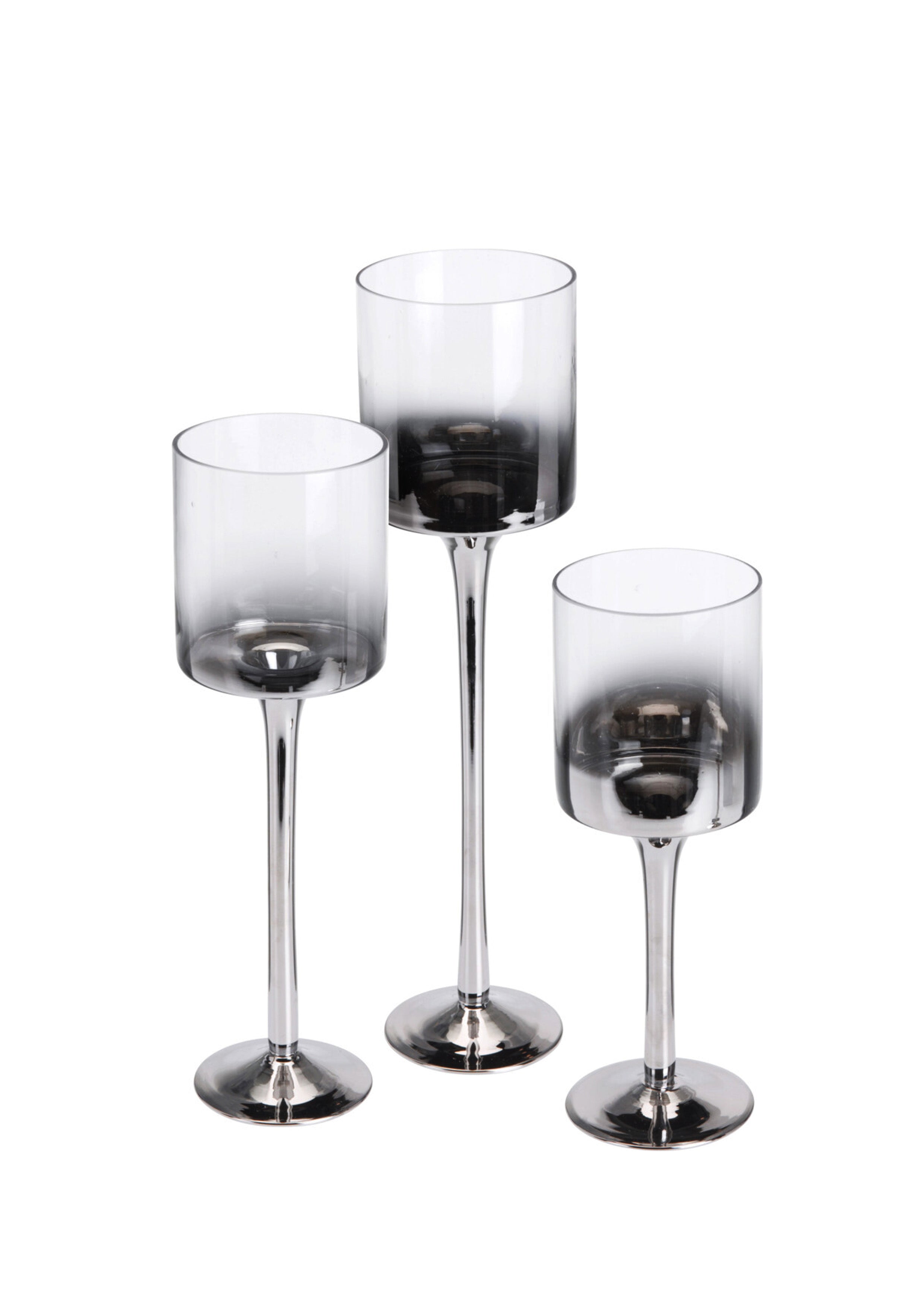 Set 3 Portacandela Vetro Silver