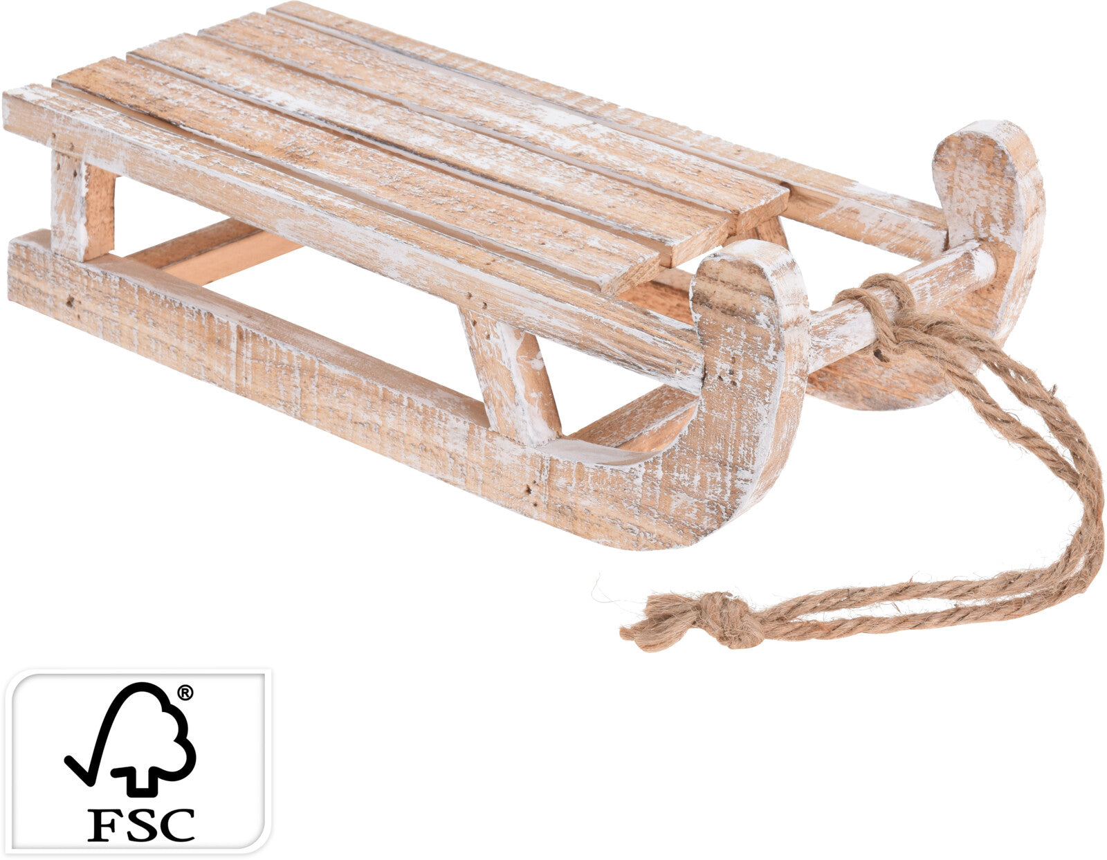 Slitta Legno Sbiancata 30 Cm