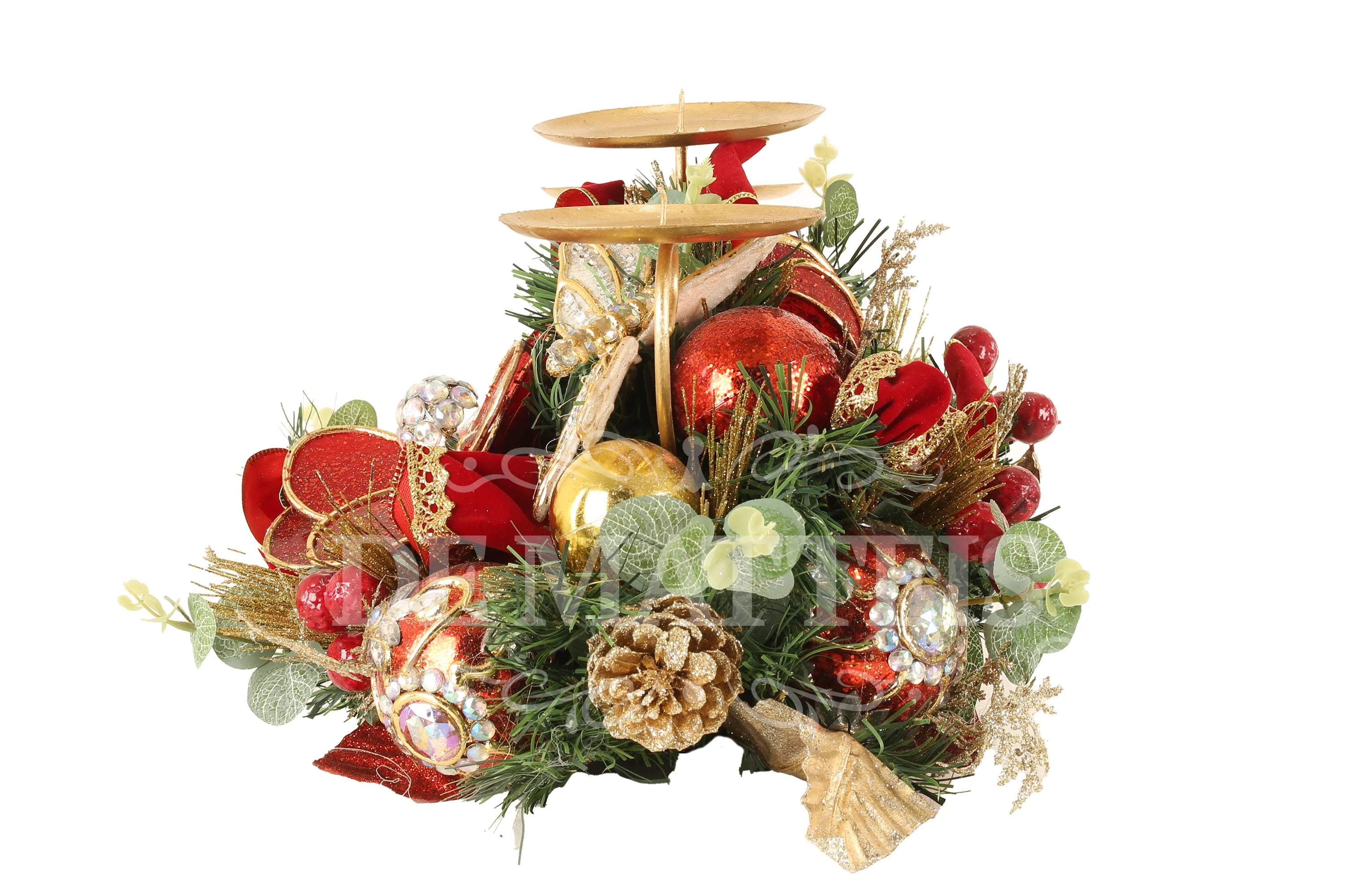 Portacandele Decoro Rosso Oro 50 Cm