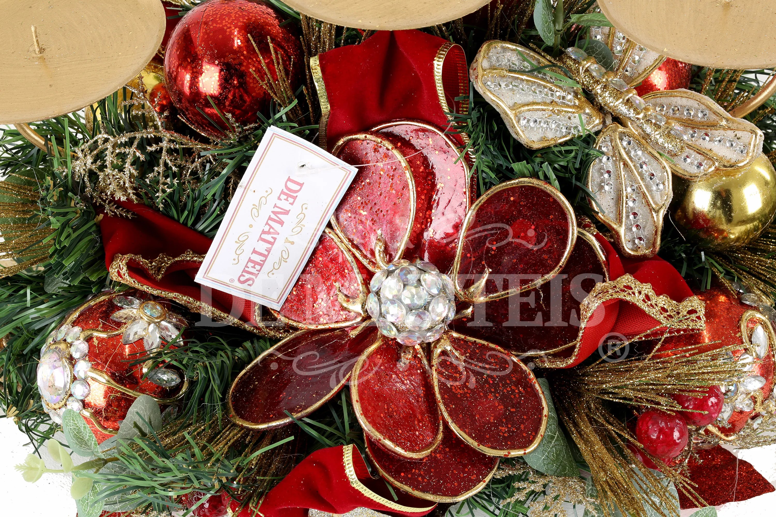 Portacandele Decoro Rosso Oro 50 Cm