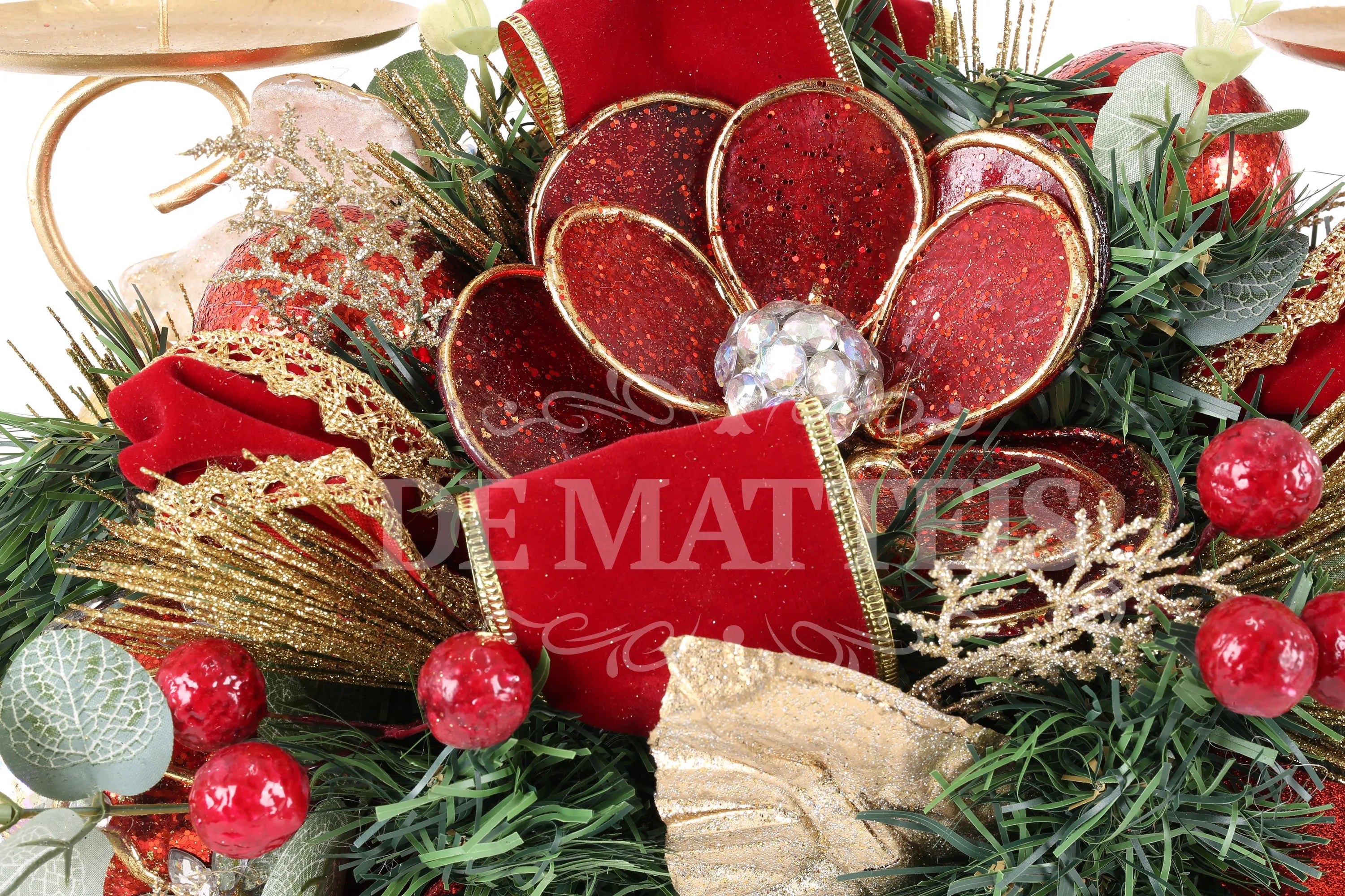 Portacandele Decoro Rosso Oro 50 Cm