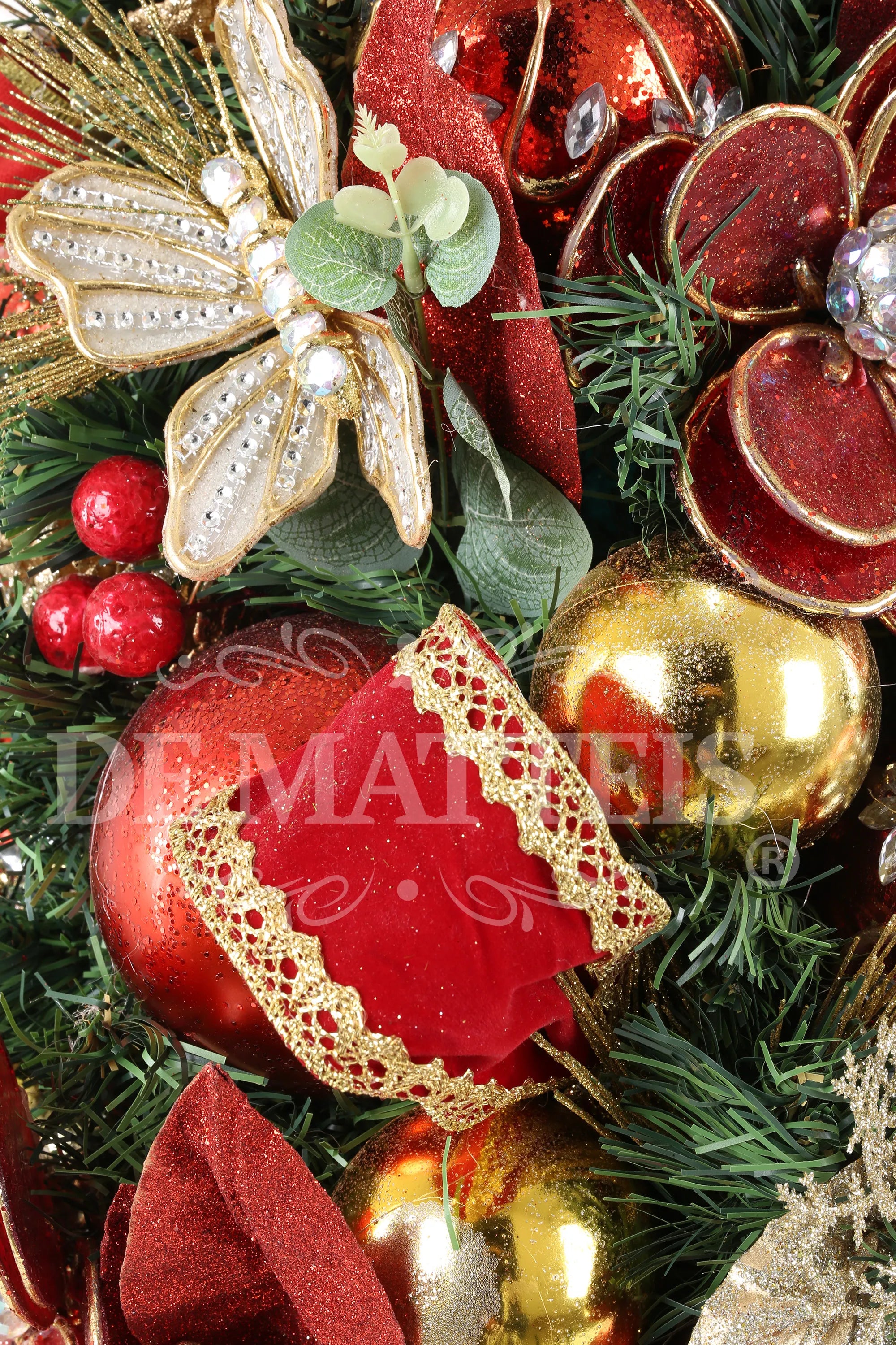 Albero Decorato Rosso Oro D 35x90 Cm