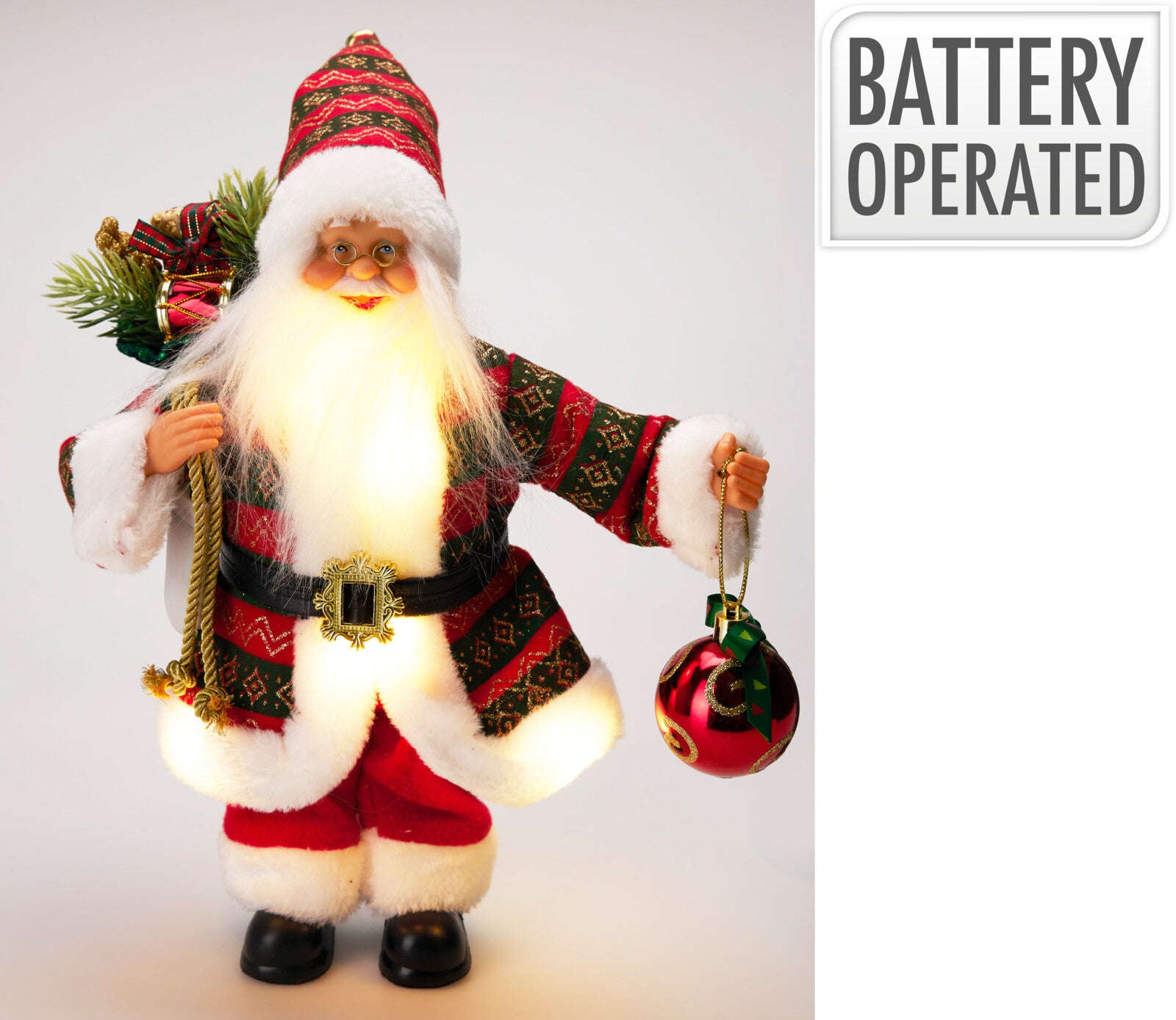 Babbo Natale 30 Cm Rosso Verde Con Led