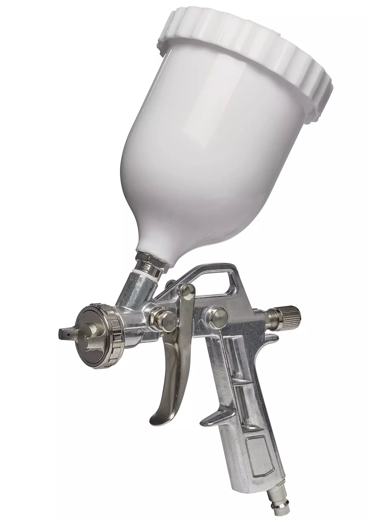 Aerografo Einhell con serbatoio superiore da 0,6 litri e sistema a caduta, dotato di ugello rotante e regolatore di flusso per verniciature di precisione in progetti fai-da-te. | Dematteis.it