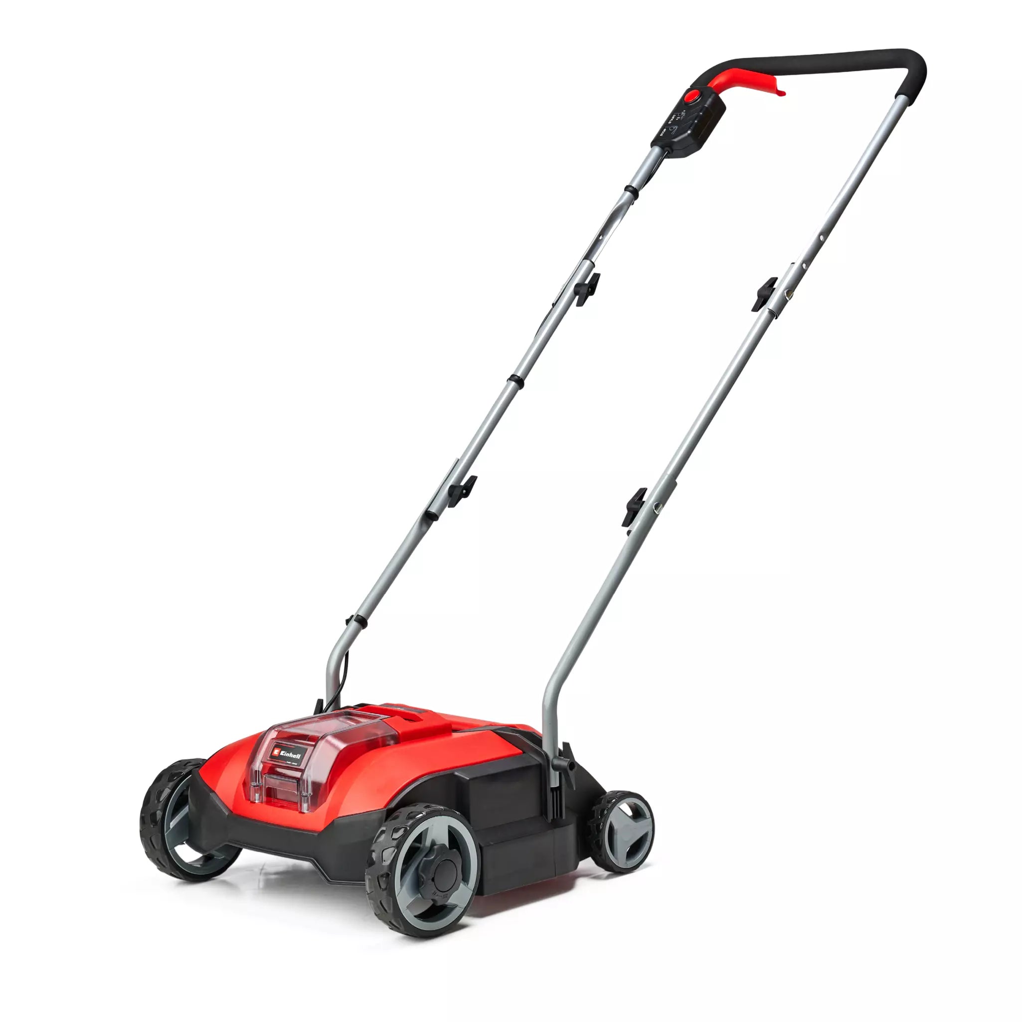Arieggiatore GC SC 18/28 Li Einhell con tamburo a 12 coltelli rotanti, motore brushless e sistema a batteria Power X-Change per prati fino a 200 m². Struttura ergonomica con manico regolabile. | Dematteis.it