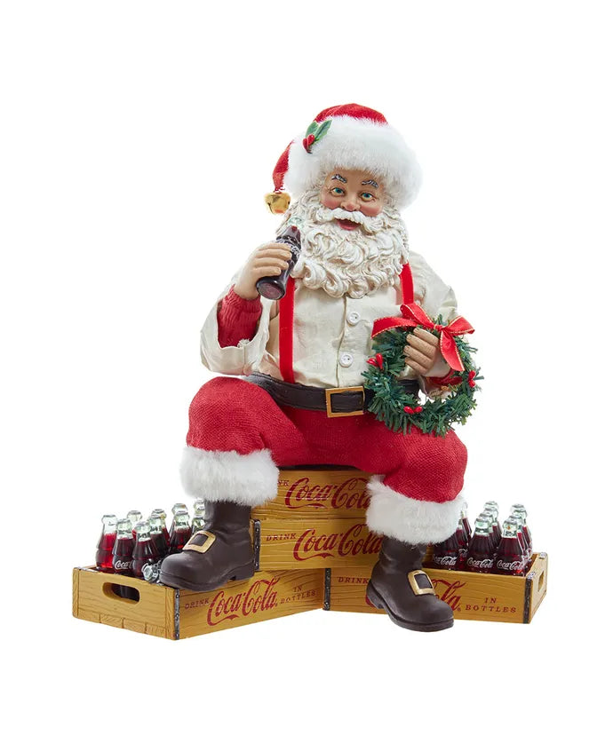 Babbo Natale Seduto Su Casse Coca Cola 22 Cm