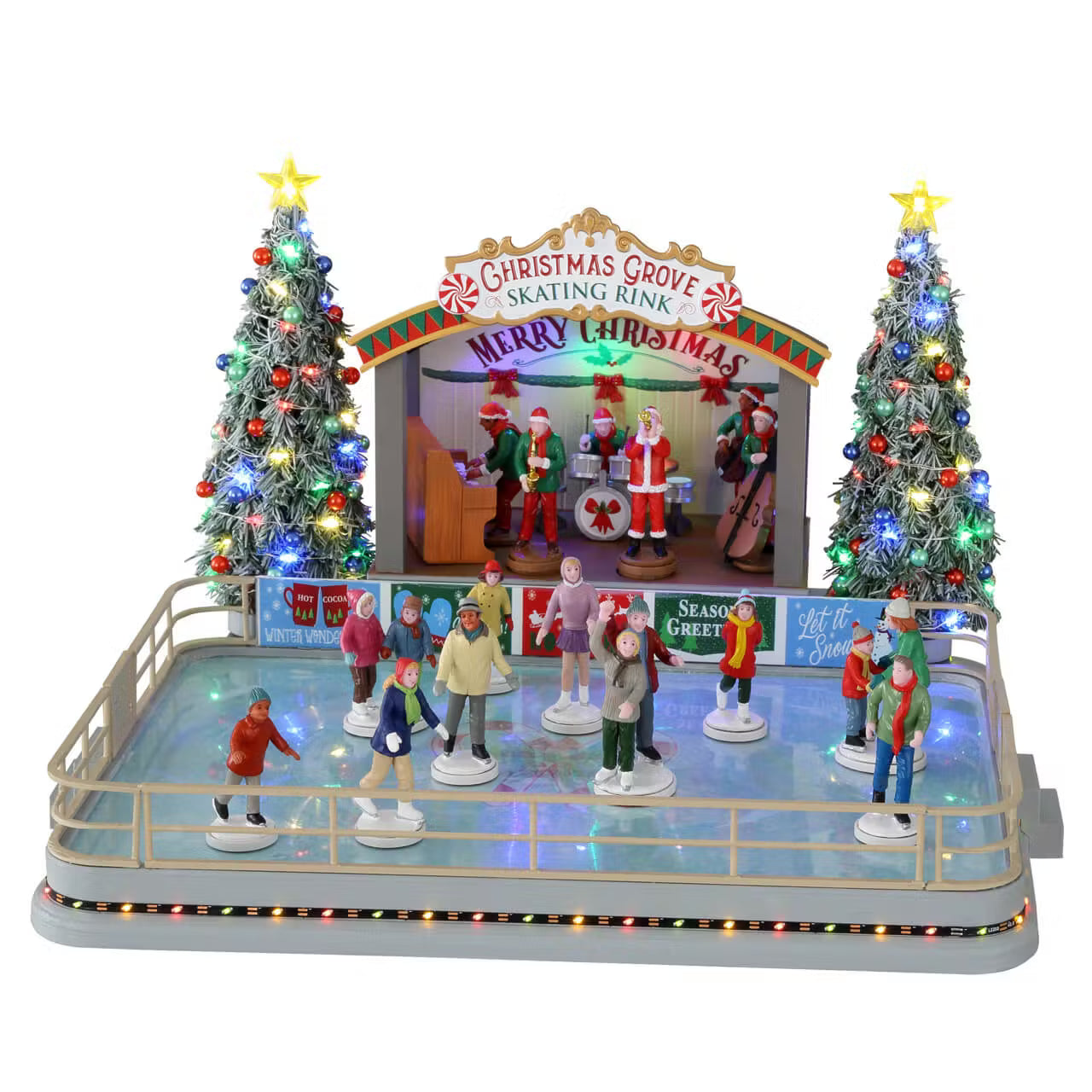 Christmas Grove Skating Rink Lemax con pista di pattinaggio illuminata, alberi di Natale colorati e pattinaggio con concerto lemax dal vivo per villaggio natale. | Dematteis.it
