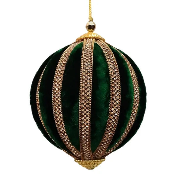 Palla D 10 Cm Velluto Verde Nastro Oro
