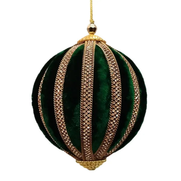 Palla D 12 Cm Velluto Verde Nastro Oro