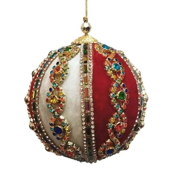 Palla D 10 Cm Rosso Bianco Con Gemme