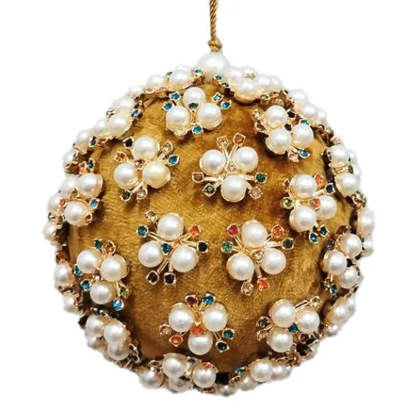 Palla D 10 Cm Oro Fiori Perle