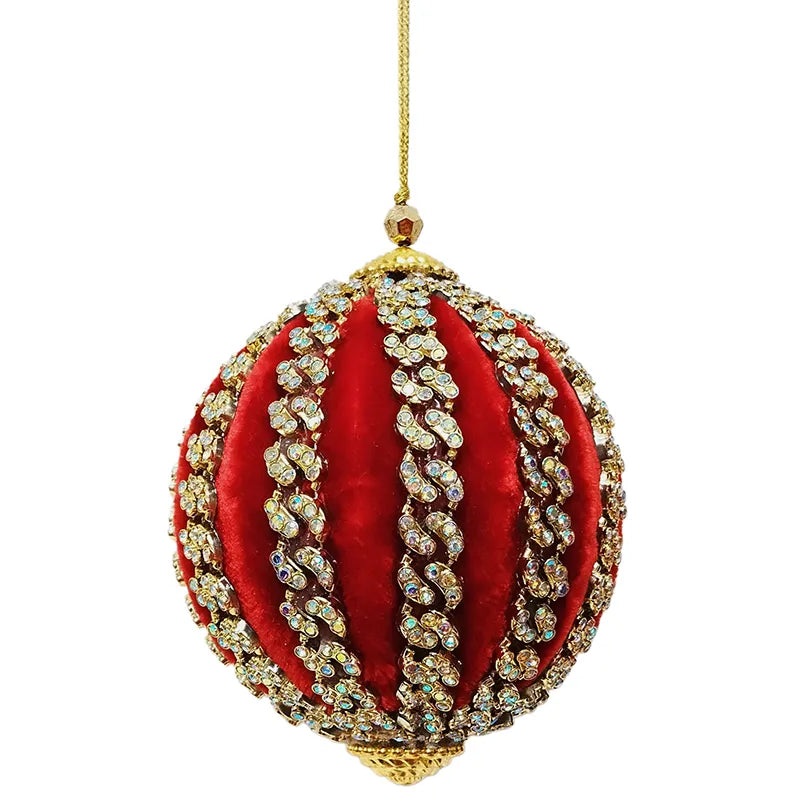 Palla D 10 Cm Velluto Rosso E Perle