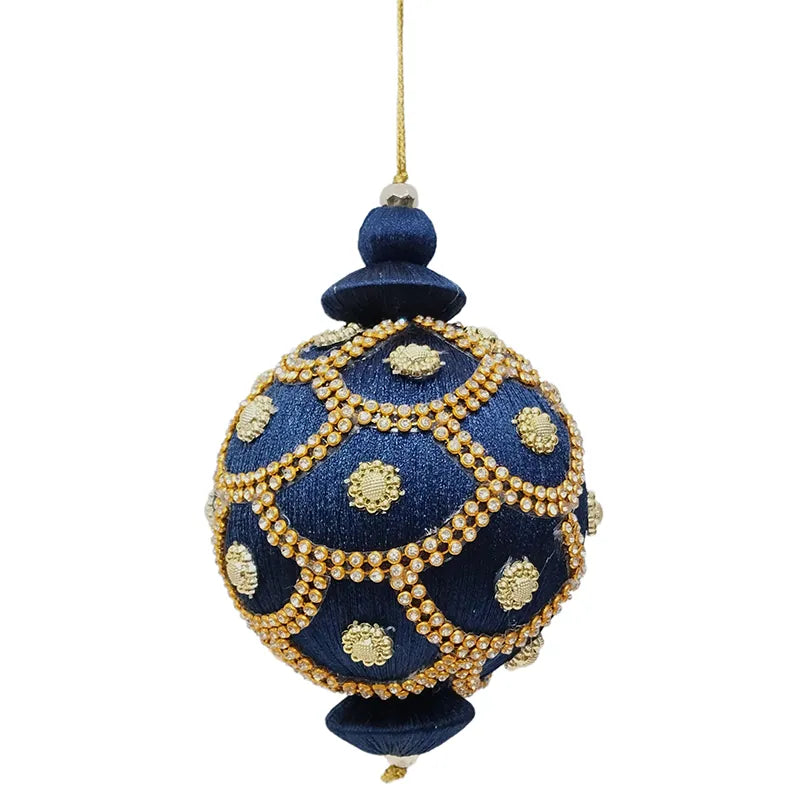 Palla 14 Cm Blu Decoro Oro Con Gemme