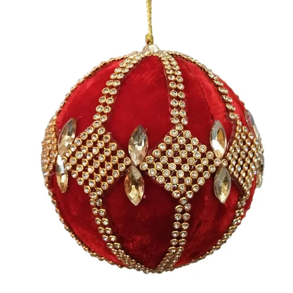 Palla D 10 Cm Rossa Gemme Decoro Oro