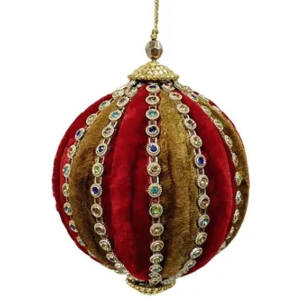 Palla D 10 Cm Rosso Oro Velluto Con Gemme