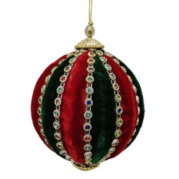 Palla D 10 Cm Rosso Verde Velluto Con Gemme