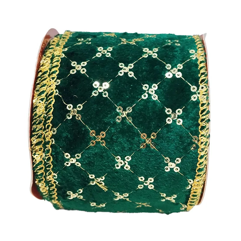 Nastro Velluto Verde Decoro Oro 5 Mt