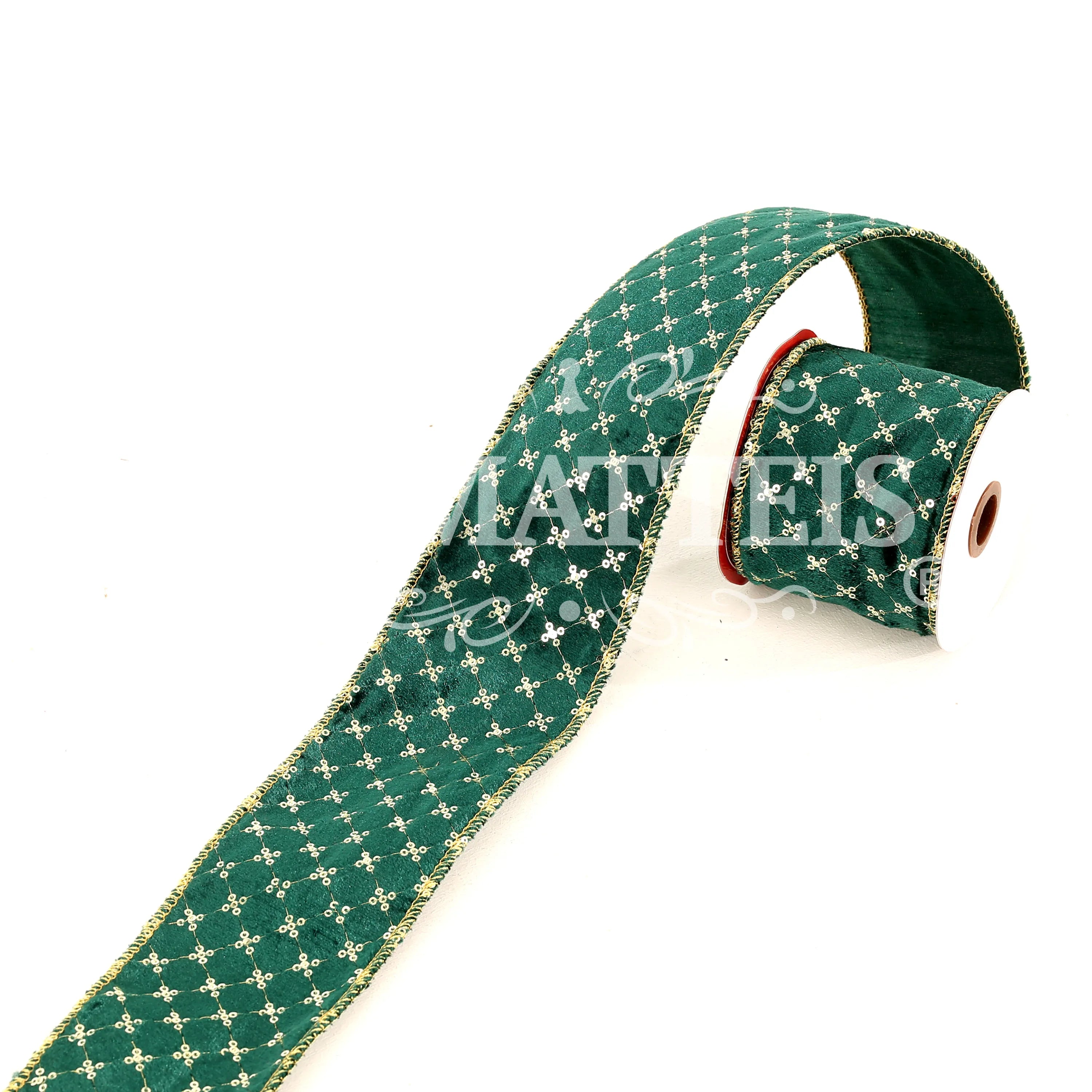 Nastro Velluto Verde Decoro Oro 5 Mt