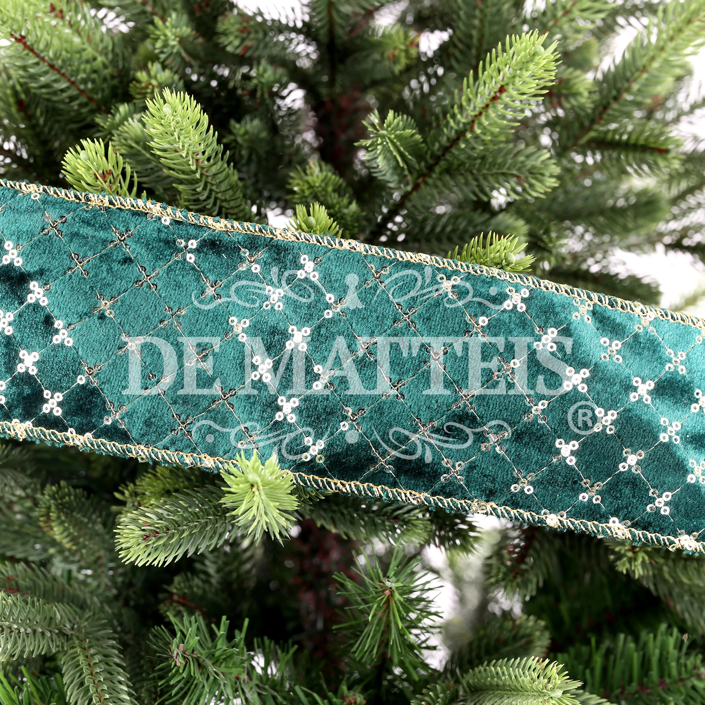 Nastro Velluto Verde Decoro Oro 5 Mt